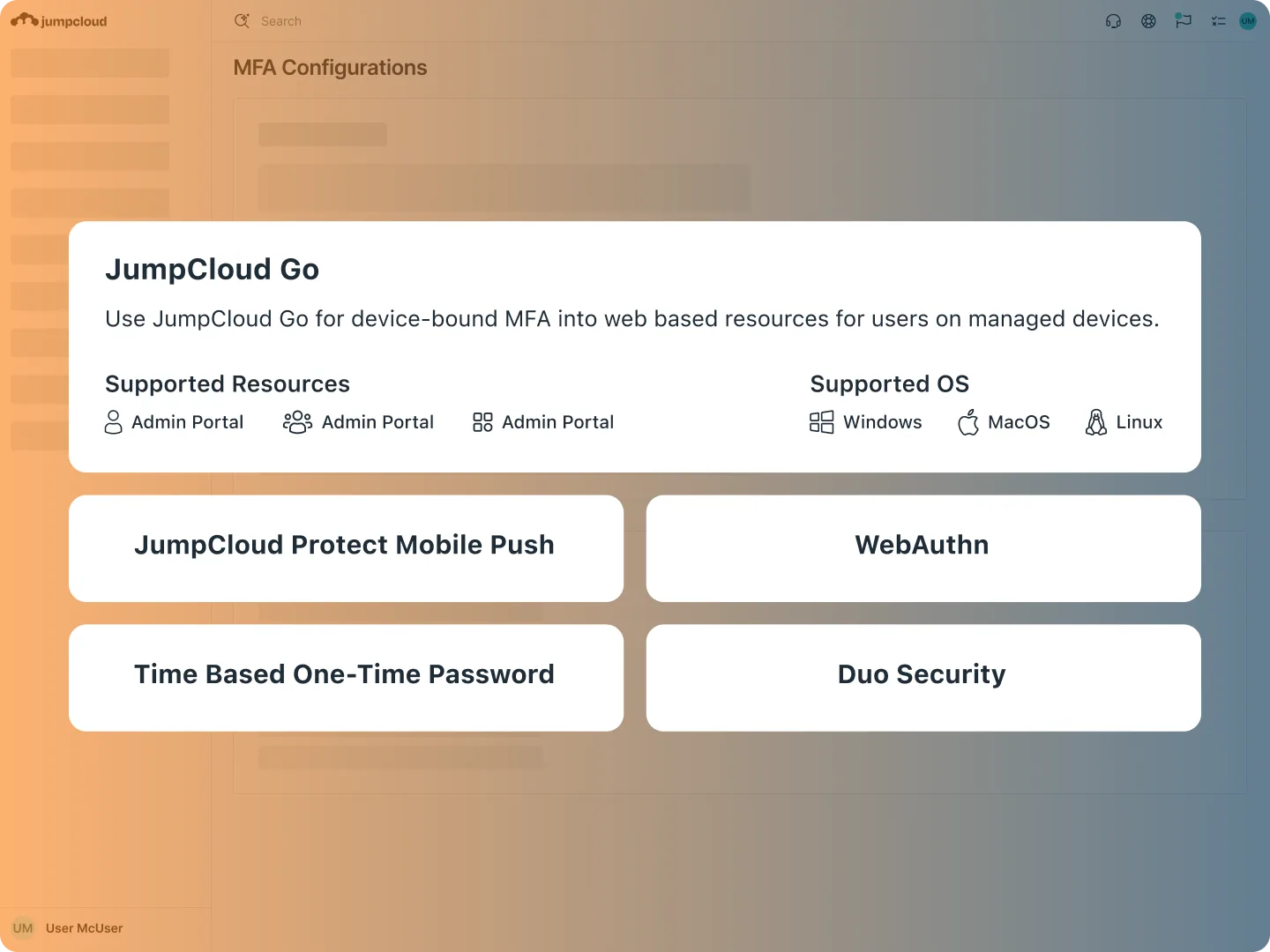 Tela de configuração do MFA na JumpCloud