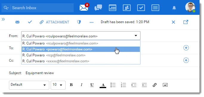 Tela do Kerio Connect Client com mensagem de e-mail em redação