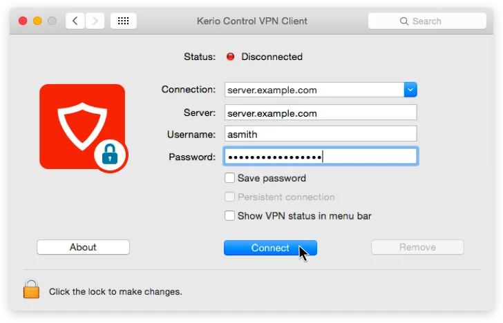 VPN do Kerio Control para trabalho remoto e filiais